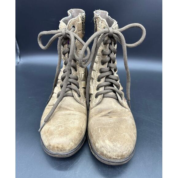 Betsey Johnson Leather Boots Litzlo Ruffle Steampunk Granny Combat Booties 8 - Picture 1 of 6